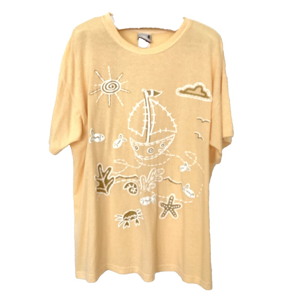 EZL Short Sleeve Nautical Tunic, Cover-Up Yellow, Gold, White Size L